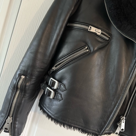 All Saints Black Sherpa Leather Jacket - Picture 7 of 7